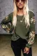 Green New Boho Floral Embroidery Long Sleeve Top