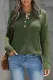 Green Henley Pullover Drop Shoulder Sweater with Slits