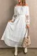 Off Shoulder Embroidered Flared Sleeve White Lace Maxi Dress