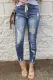 Blue Drawstring Ripped Jeans