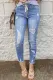Sky Blue Drawstring Ripped Jeans
