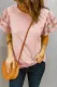 Pink Hollow Out Ruffle Sleeve T-shirt