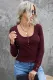 Red Scoop Neck Button Closure Ribbed Long Sleeve Top