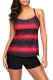 Red Color Block Print Criss Cross Back Tankini Top with Boyshorts Swimsuit