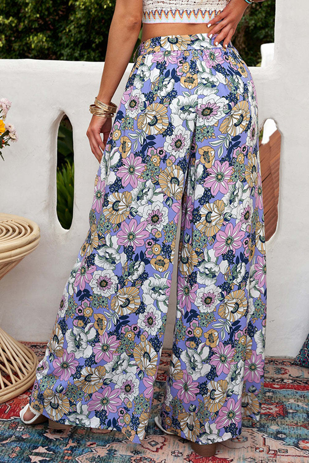 Floral Print Boho Belted Mid Waist Wide Leg Pants $ 23.99 - Evaless