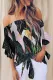Green Off Shoulder Floral Tie Front High Low Chiffon Blouse