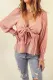 Pink Knot Front Shirred Cuffs Blouse