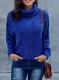 Blue Women's Winter Casual Loose Long Sleeve Solid Color Turtleneck Slouchy Basic Cable Knit Sweater