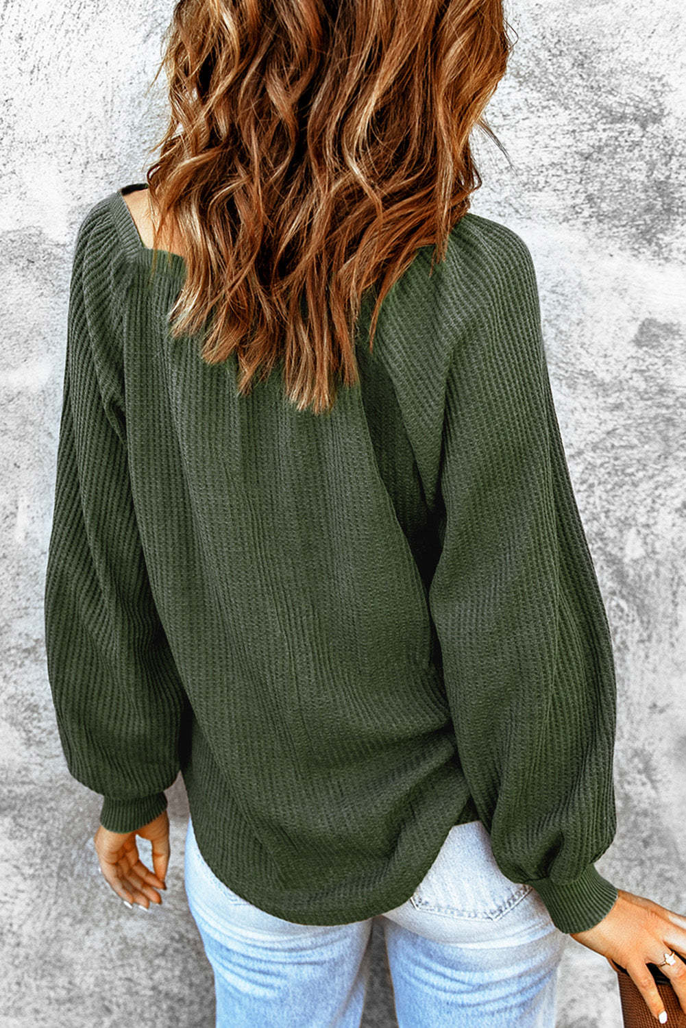 Green Waffle Texture Casual Square Neck Pullover $ 20.99 - Evaless