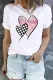 White Heart-shaped Pink Floral Plaid T-Shirts