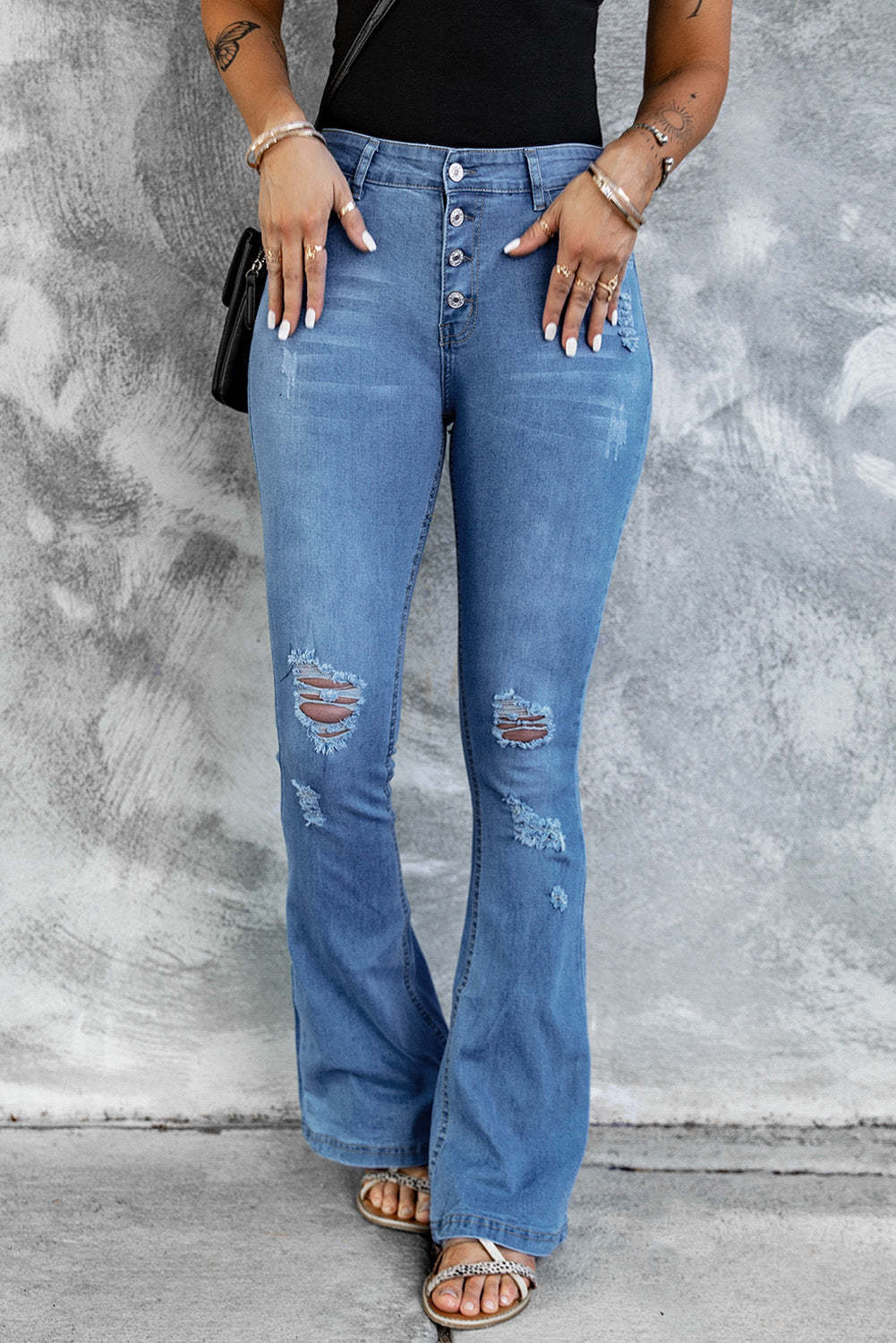 Light Blue Flare Denim Jeans $ 35.99 - Evaless