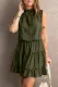 Green Sleeveless V Neck Ruffled Swing Mini Dress