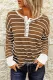 Brown Striped Color Block Buttoned Waffle Knit Shirt