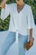 White V Neck 3/4 Sleeve Button Decoration Blouse Tie Front Loose Casual Cozy Shirt Tops For Ladies Summer Autumn