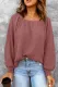 Pink Waffle Texture Casual Square Neck Pullover