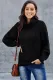 Black Women's Winter Casual Loose Long Sleeve Solid Color Turtleneck Slouchy Basic Cable Knit Sweater