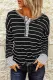 Black Striped Color Block Buttoned Waffle Knit Shirt