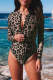 Leopard Leopard Print Zip Front Printed Long Sleeve One Piece Swimsuit Swimwear