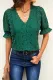 Green V Neck Lace Short Sleeve Top