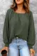 Green Waffle Texture Casual Square Neck Pullover