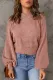 Pink Solid Color Lantern Sleeve Knitted Sweater