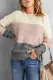 Women's Winter Casual Long Sleeve Color Block Crewneck Drop Shoulder Slouchy Ribbed Sweater