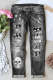 Gray Skull Ripped Patchwork Casual Jeans