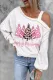 Beige Pink Christmas tree Solid Cold Shoulder Asymmetrical Neck Shift Casual Long Sleeve Top