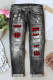 Gray Plaid Women's Mid Waist Ripped Jeans