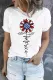White America Flag Sunflower Pattern Print Crew Neck T-shirt