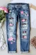 Pink Cherry Blossoms Ripped Jeans