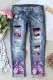 Purple Cherry Blossoms Ripped Jeans
