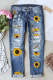 Sunflower Floral Loose Straight Fit Ripped Jeans