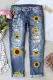 Sunflower Floral Loose Straight Fit Ripped Jeans