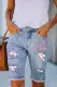 Pink Flamingo Plaid Ripped Denim Shorts Bermuda Shorts