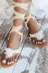 White Floral Lace Crochet Belted Criss Cross Sandals