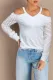Mesh Striped Cut-out Cold Shoulder Long Sleeve T-shirt