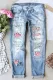 Cherry Blossoms Gradient Shift Mid Waist Ripped Jeans
