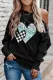 Starlight Plaid Heart Zip Off The Shoulder Batwing Casual Loose Knit Sweatshirt