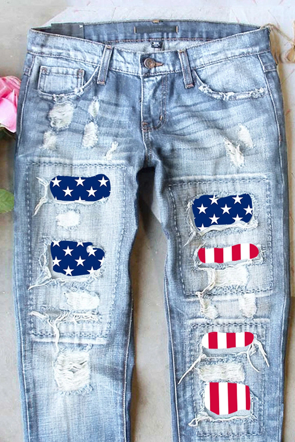 American Flag High Waist Loose Ripped Jeans $ 39.99 - Evaless