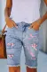 Cherry Blossom Patchwork Bermuda Denim Shorts