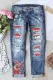 Christmas Elk Patchwork Casual Denim Ripped Jeans