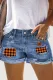 Orange Plaid Pumpkin Non-elastic Denim Shorts