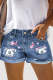Leopard Cherry Blossoms Ripped Patchwork Denim Shorts