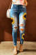 Floral Faded Mid High Rise Jeans with Holes