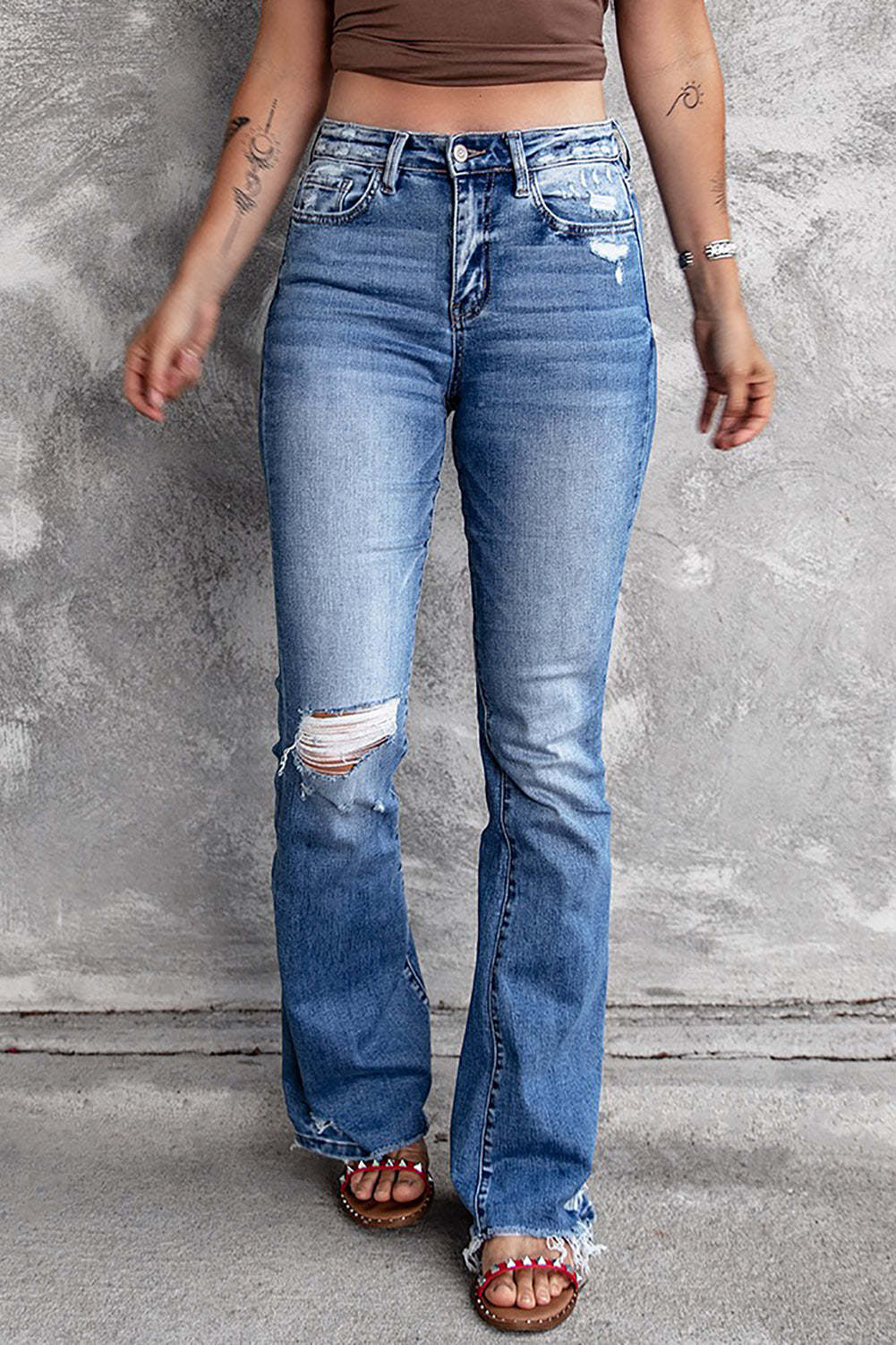 Distressed Flare Jeans Flare Denim Pants $ 41.99 - Evaless