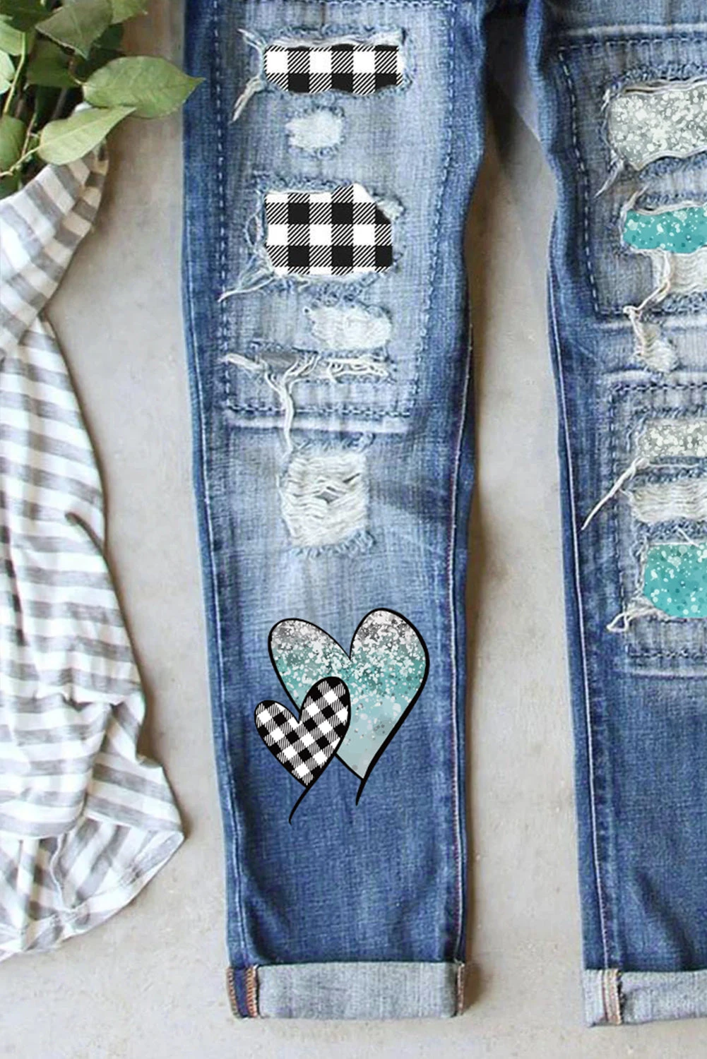 Love Heart Ripped Denim Jeans $ 43.99 - Evaless