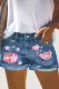 Cherry Blossom Ripped Non-elastic Denim Shorts