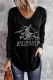 Halloween Witch Rhinestones Solid V Neck Shift Casual Long Sleeve Top