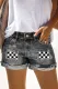Plaid Racing Checkered Flag Non-elastic Denim Shorts